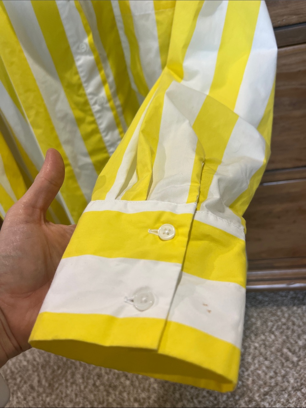 Cabana Yellow and White Vertical Stripe Button-Up Cover Up Dress/Fishing Shirt - Picture 4 of 10